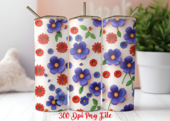 3D 4th of July Wildflowers pattern Tumbler Wrap design