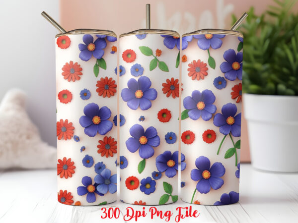 3d 4th of july wildflowers pattern tumbler wrap design