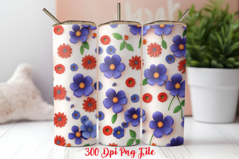 3D 4th of July Wildflowers pattern Tumbler Wrap design