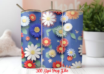 3D 4th of July Wildflowers pattern Tumbler Wrap design