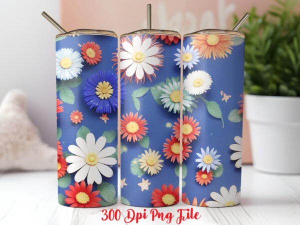 3d 4th of july wildflowers pattern tumbler wrap design