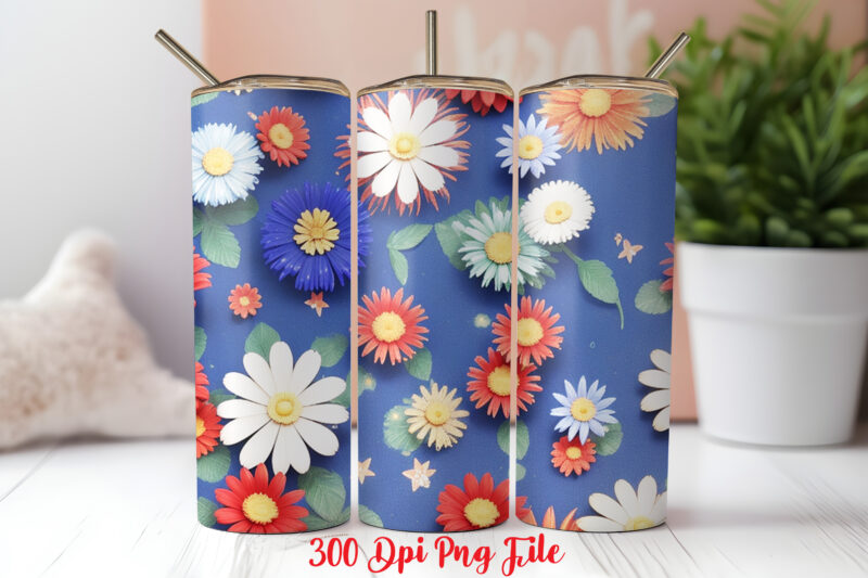 3D 4th of July Wildflowers pattern Tumbler Wrap design