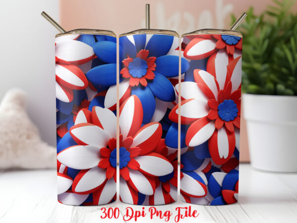 3d patriotic flowers tumbler wrap design