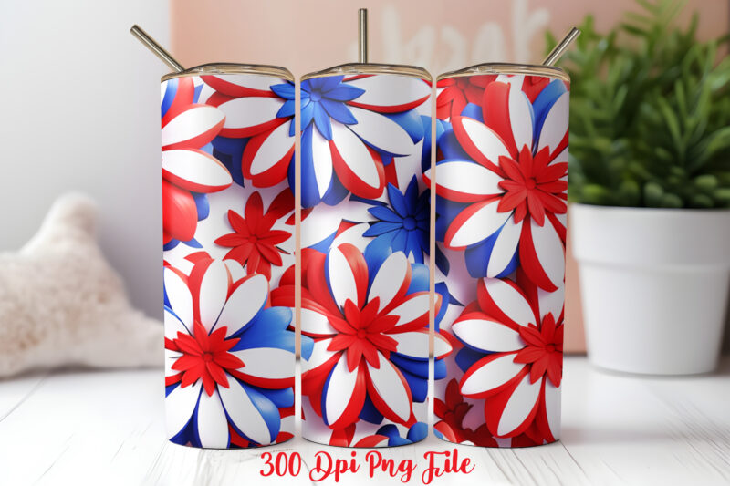 3D Patriotic Flowers Tumbler Wrap design