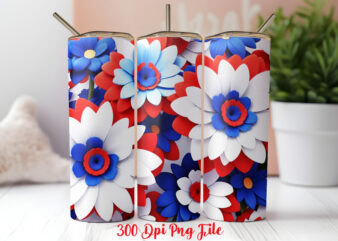 3D Patriotic Flowers Tumbler Wrap design