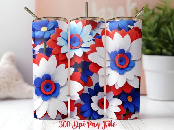 3d patriotic flowers tumbler wrap design