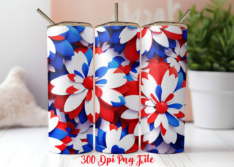 3D Patriotic Flowers Tumbler Wrap design