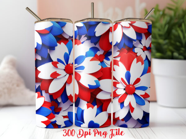 3d patriotic flowers tumbler wrap design