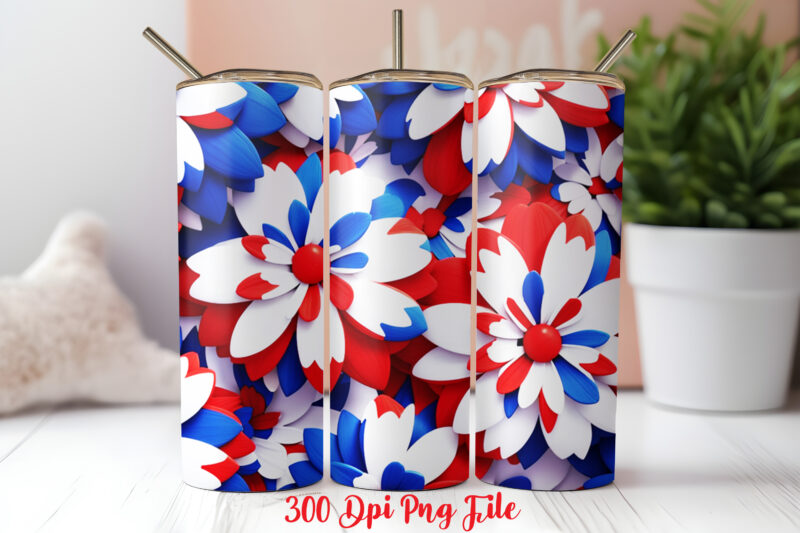 3D Patriotic Flowers Tumbler Wrap design