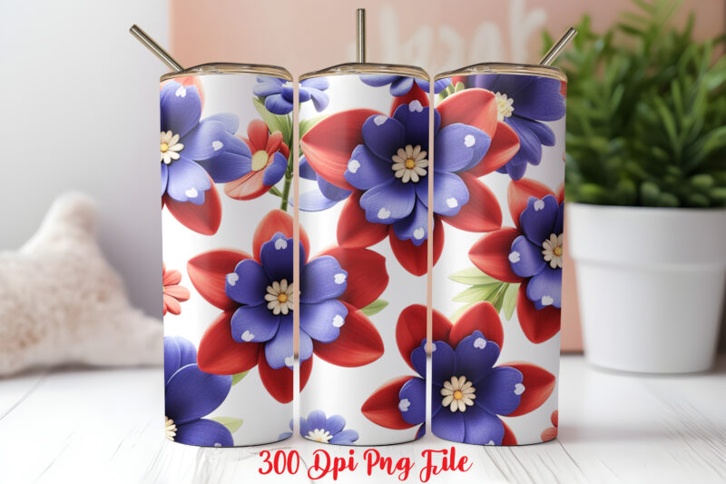3D Patriotic Flowers Tumbler Wrap design