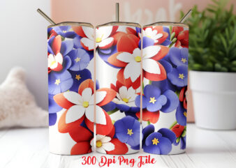 3D Patriotic Flowers Tumbler Wrap design