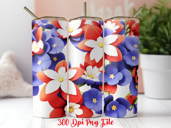 3d patriotic flowers tumbler wrap design