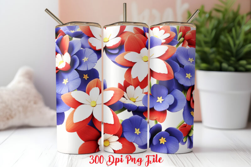 3D Patriotic Flowers Tumbler Wrap design