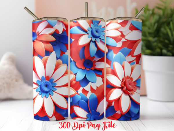 3d patriotic flowers tumbler wrap design