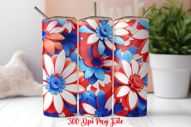 3D Patriotic Flowers Tumbler Wrap design