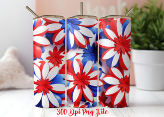 3D Patriotic Flowers Tumbler Wrap design