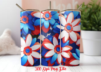 3D Patriotic Flowers Tumbler Wrap design