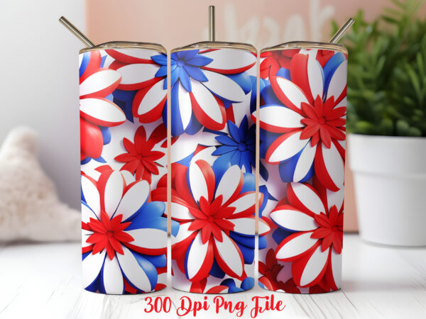 3d patriotic flowers tumbler wrap design