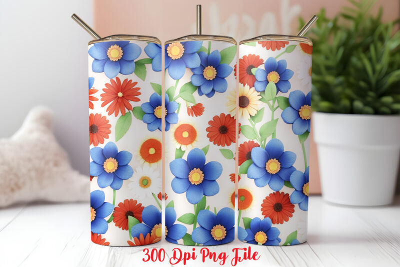 3D Patriotic Wildflowers pattern Tumbler Wrap design