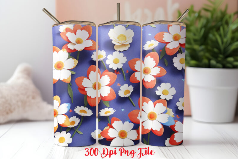 3D Patriotic Wildflowers pattern Tumbler Wrap design