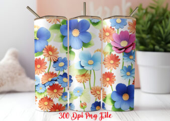 3D Patriotic Wildflowers pattern Tumbler Wrap design