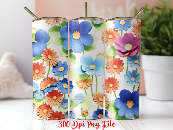 3d patriotic wildflowers pattern tumbler wrap design