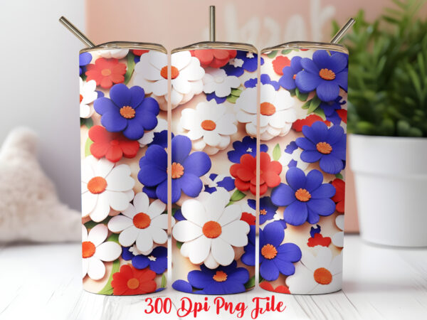 3d patriotic wildflowers pattern tumbler wrap design