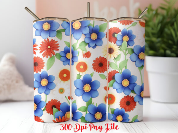 3d patriotic wildflowers pattern tumbler wrap design