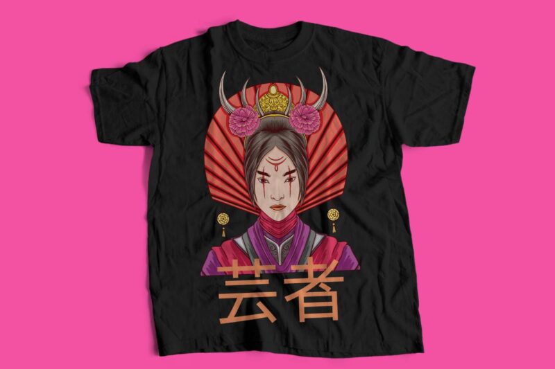 Japanese Geisha Streetwear Vector T-shirt Designs Bundle, Japan Culture T-shirt Design for Commercial Use, T-shirt Designs for POD