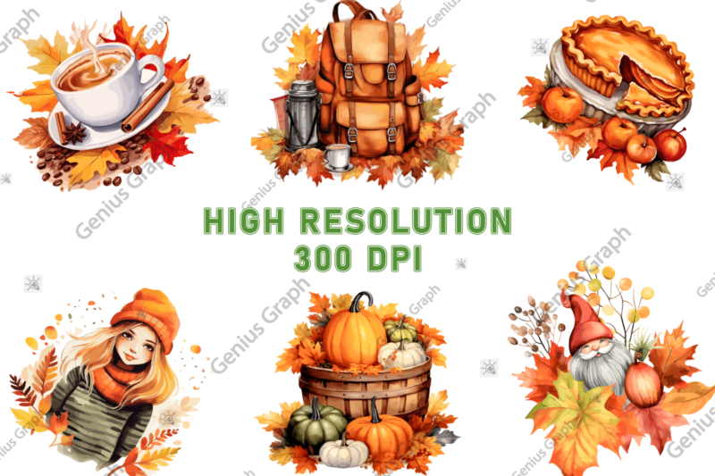 Fall Season Sublimation Clipart Bundle