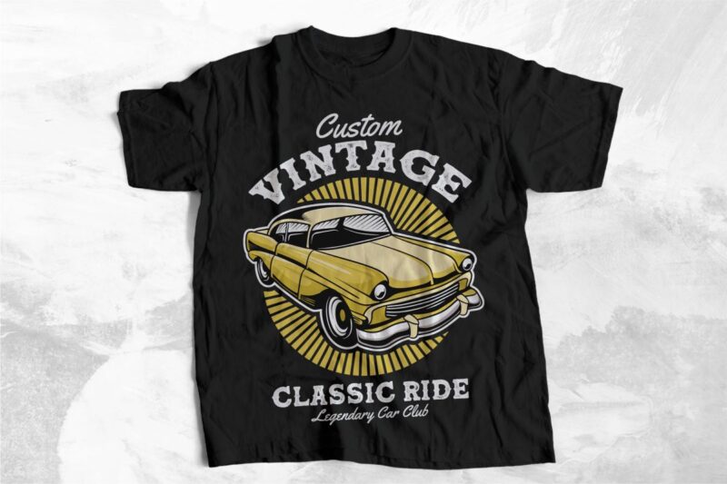 Classic Car Vector T-shirt Designs Bundle, Vintage Old Car Graphic T-shirt for Apparel