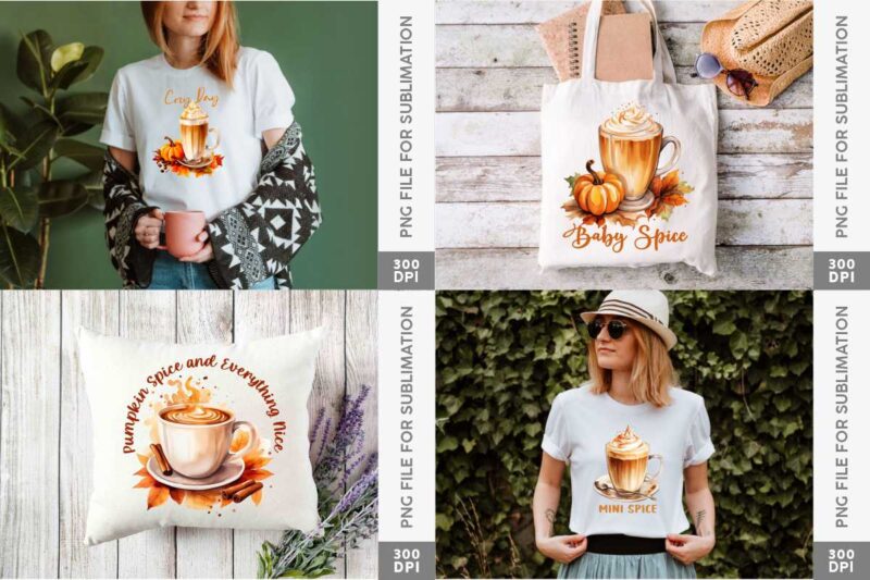 Pumpkin Fall Spice Coffee PNG Sublimation Bundle, Fall T-shirt Designs