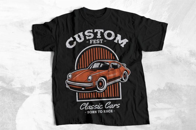 Classic Car Vector T-shirt Designs Bundle, Vintage Old Car Graphic T-shirt for Apparel