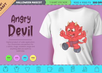 Angry little devil. Halloween mascot. t shirt vector