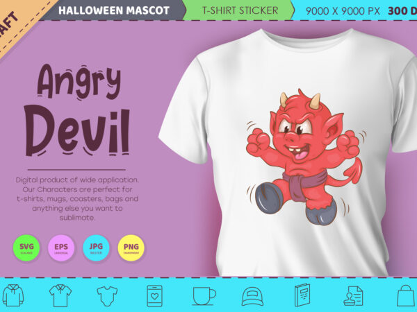 Angry little devil. halloween mascot. t shirt vector