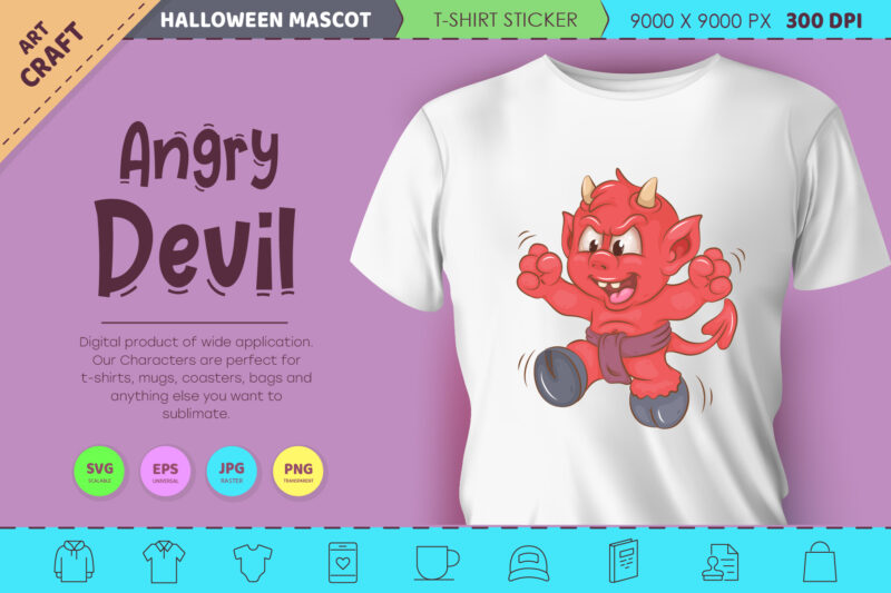 Angry little devil. Halloween mascot.