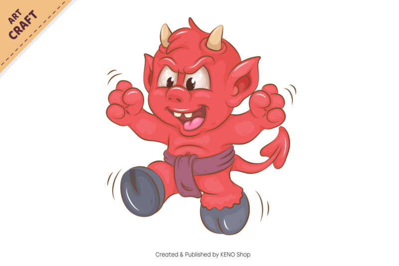 Angry little devil. Halloween mascot.