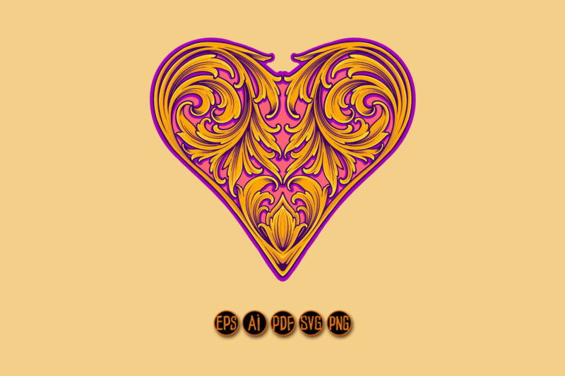 Antique elegance engraved floral heart pattern