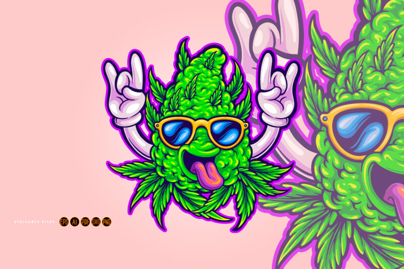 Laugh funny monster cannabis bud with sunglasses