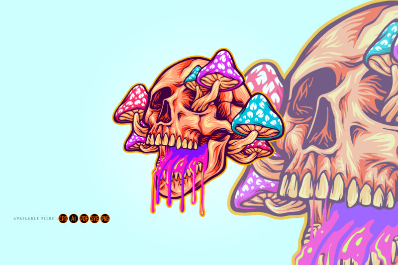 Vibrant psychedelic head skull mushroom