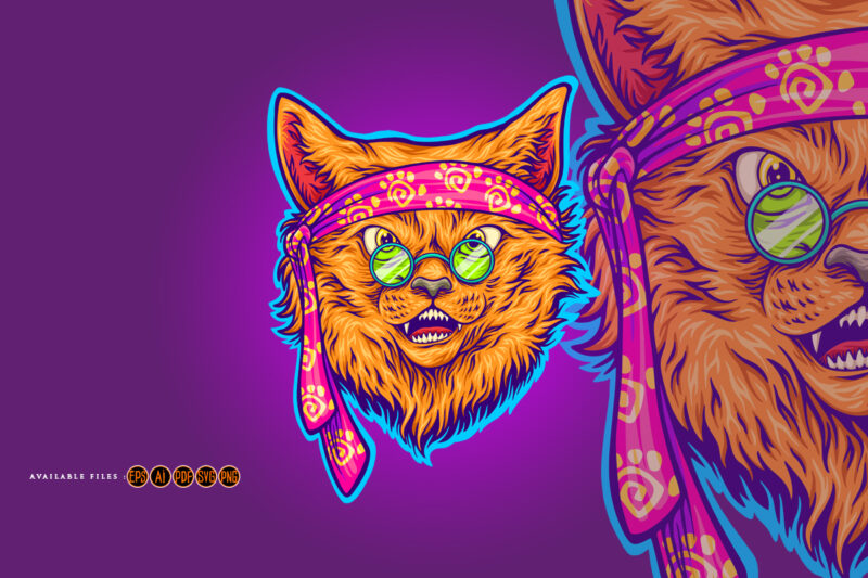 Hippie funky cat with sunglass