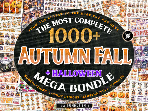 Autumn fall halloween sublimation designs bundle, fall t shirt designs mega bundle, halloween t shirt designs mega bundle