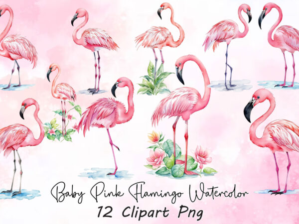 Baby pink flamingo watercolor clipart t shirt template