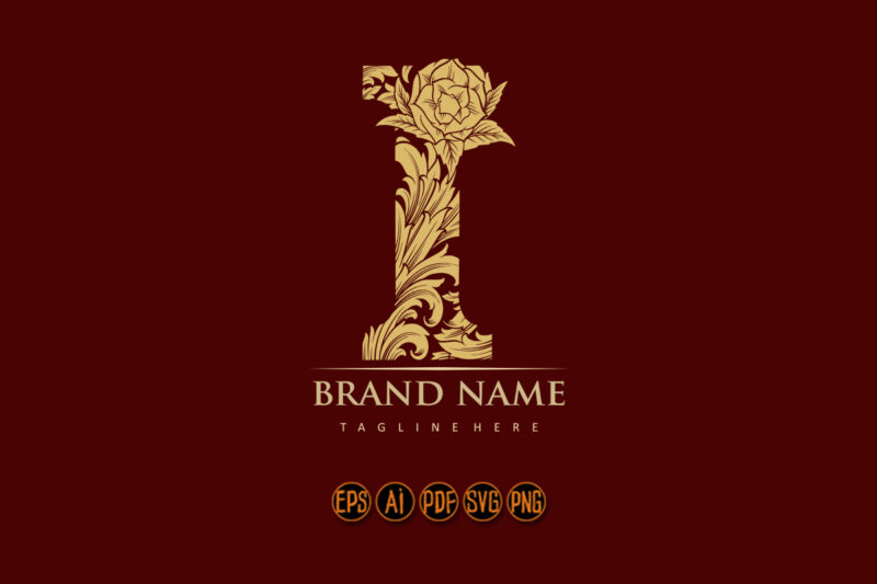 Luxury Floral Monogram initial I Engraved Lettering