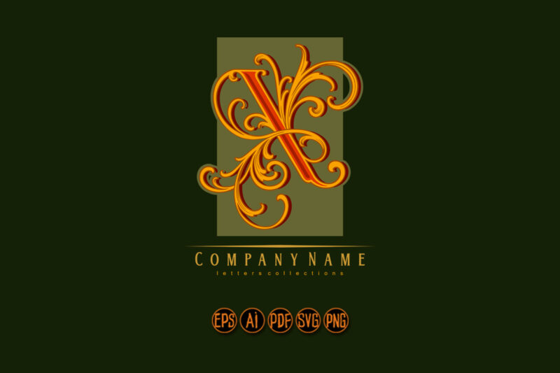 Flourish style gold floral X letter monogram logo