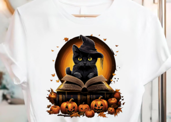Black Cat Reading Books Pumpkin Autumn Teachers Halloween PC