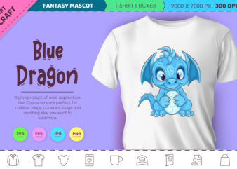 Blue cartoon Dragon. Fantasy clipart.