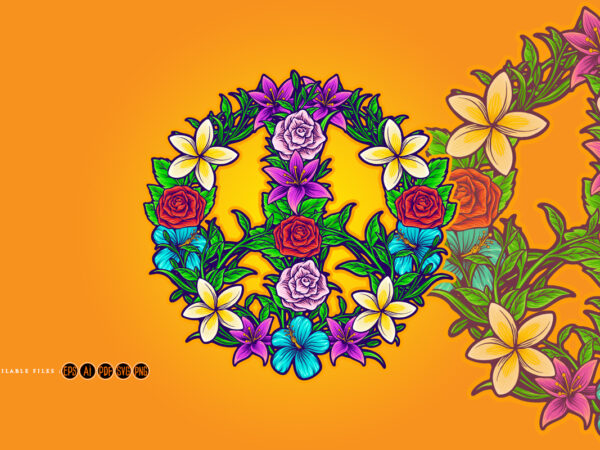 Boho chic flower peace symbol t shirt template