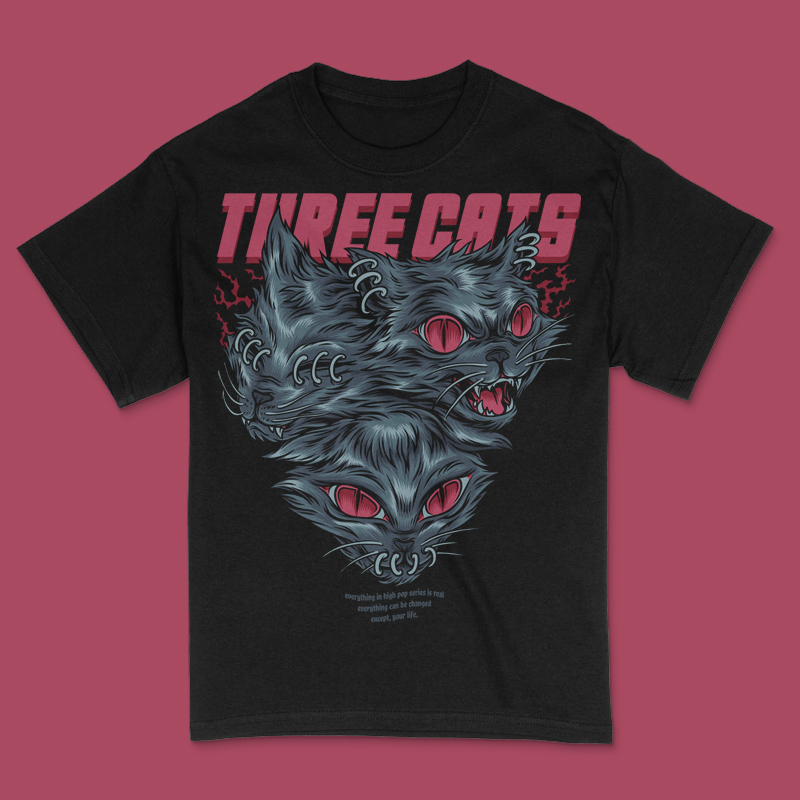 Three Cats T-Shirt Design Template