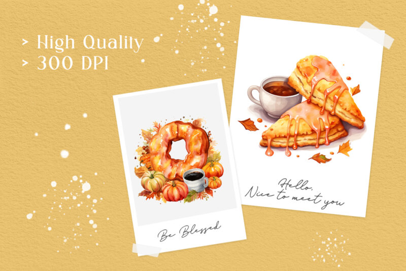 Fall Breakfast Clipart PNG Bundle, Food and Drink Watercolor Collection